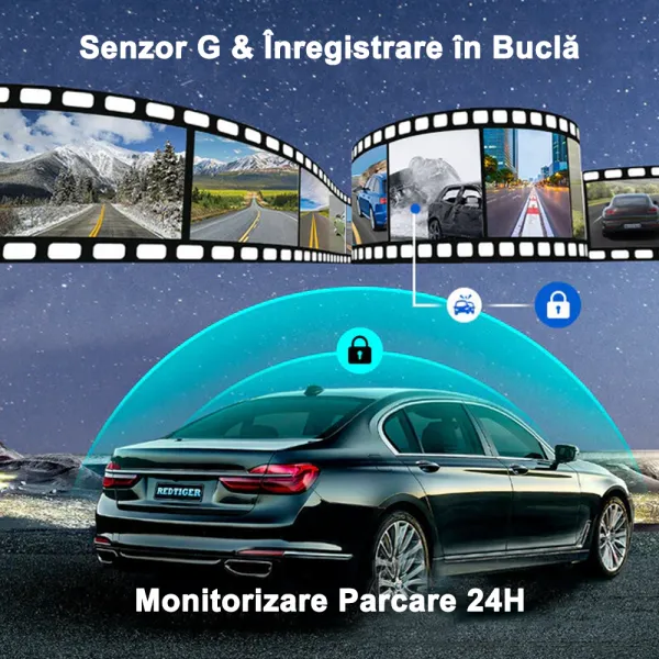 Camera auto de bord REDTIGER F7NS 4K UHD, WiFi, Night Vision, 170°, ecran IPS 3.18&quot;, GPS, aplicatie dedicata, G-sensor si monitorizare parcare