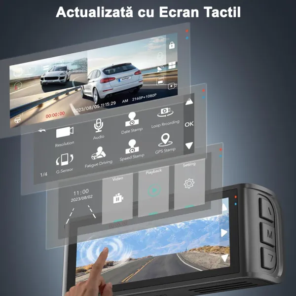 Camera auto de bord fata-spate REDTIGER F7N Touch 4K+FHD, WiFi, Night Vision, 170°, ecran tactil IPS 3.18&quot;, GPS, aplicatie dedicata, G-sensor, card 128GB inclus