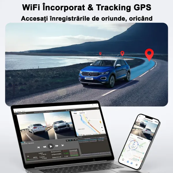 Camera auto de bord fata-spate REDTIGER F7N Touch 4K+FHD, WiFi, Night Vision, 170°, ecran tactil IPS 3.18&quot;, GPS, aplicatie dedicata, G-sensor, card 128GB inclus