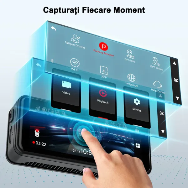 Camera auto de bord REDTIGER F8 4K, WiFi 5G, Night Vision, 160°, ecran tactil 3.18&quot;, GPS, aplicatie dedicata, G-sensor si monitorizare parcare