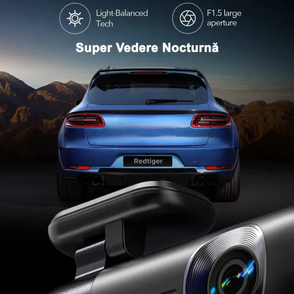 Camera auto de bord duala REDTIGER F9 4K+1080P, WiFi, Night Vision, 170°, GPS