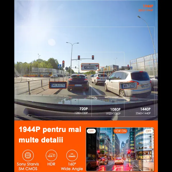 Camera auto de bord Vantrue E1, WiFi 2.7K 1440P HDR/60fps, telecomanda control vocal, Night Vision 160°, ecran 1.54&quot;, GPS, G-sensor si monitorizare parcare