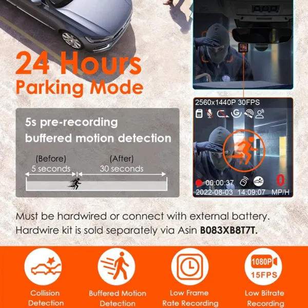 Camera auto de bord Vantrue E1, WiFi 2.7K 1440P HDR/60fps, telecomanda control vocal, Night Vision 160°, ecran 1.54&quot;, GPS, G-sensor si monitorizare parcare