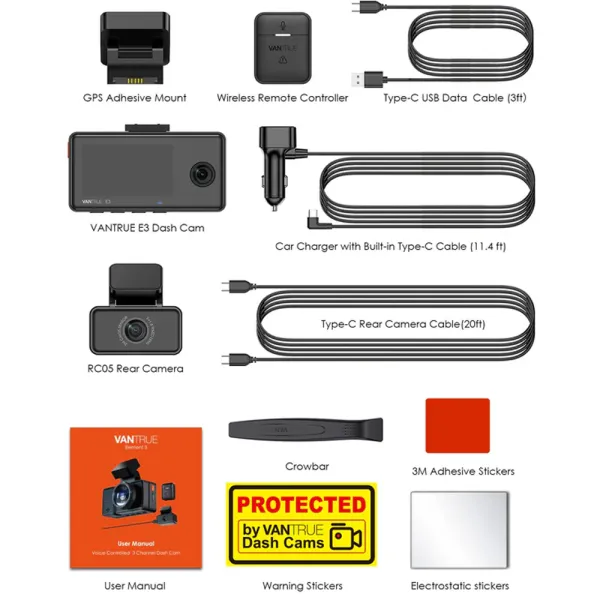 Camera auto tripla Vantrue E3