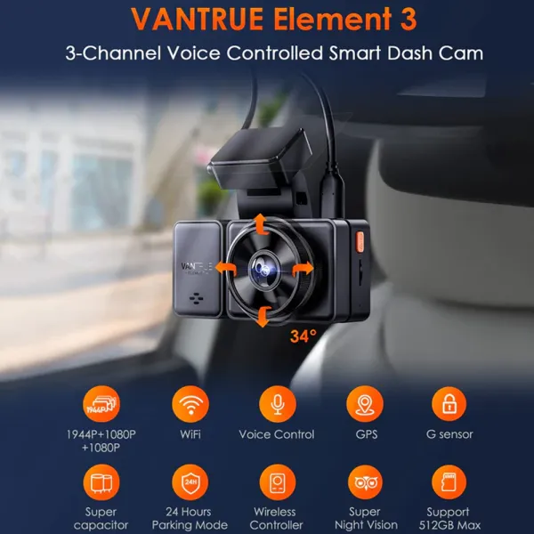 Camera auto tripla Vantrue E3