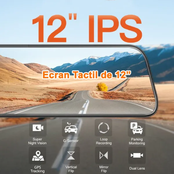 Camera auto tip oglinda, duala fata-spate Wolfbox G840S 2160P, Night Vision, 170°, ecran tactil 12”, GPS, G-Senzor, monitorizare parcare, Card 32GB inclus