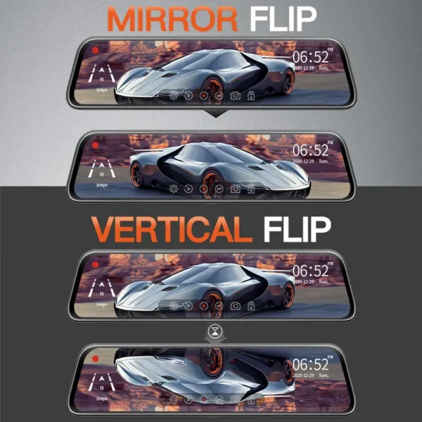 Camera auto tip oglinda, duala fata-spate Wolfbox G840S 2160P, Night Vision, 170°, ecran tactil 12”, GPS, G-Senzor, monitorizare parcare, Card 32GB inclus