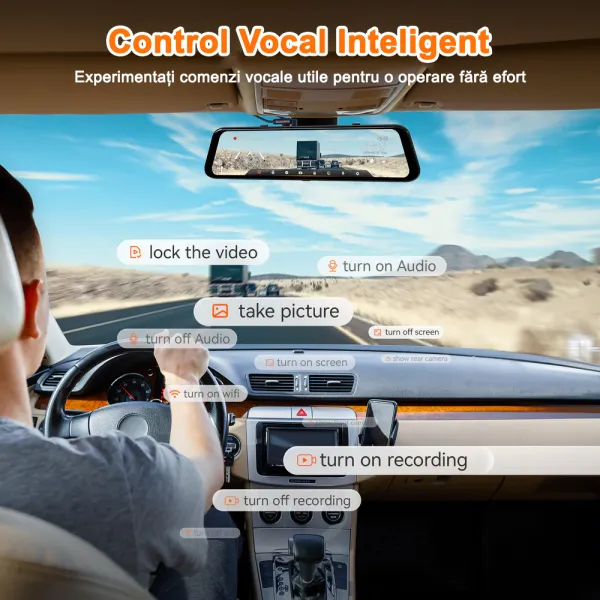Camera auto tip oglinda fata-spate Wolfbox G850 PRO 4K, WiFi Night Vision, 170°, ecran tactil 12”, GPS, G-Senzor, monitorizare parcare, Card 64GB inclus
