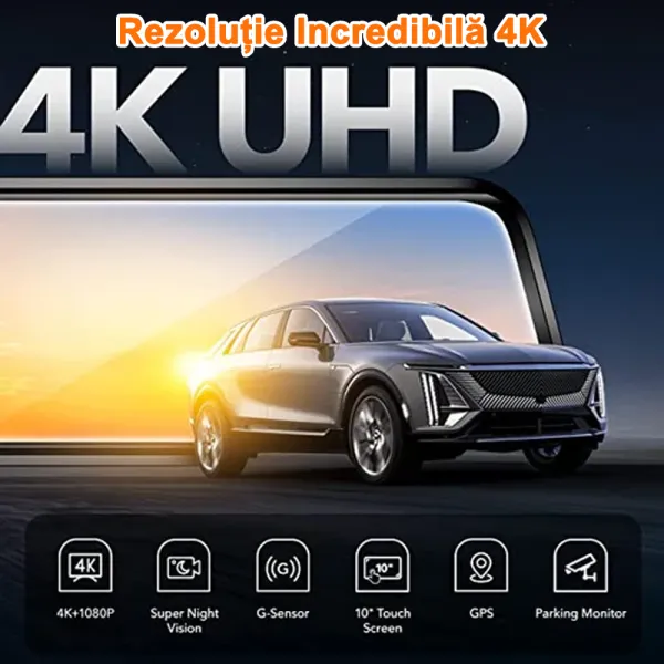 Camera auto tip oglinda fata-spate Wolfbox G930 4K, WiFi Night Vision, 170°, ecran tactil 10”, GPS, G-Senzor, monitorizare parcare