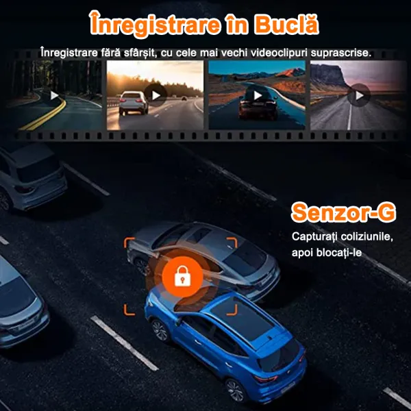 Camera auto tip oglinda fata-spate Wolfbox G930 4K, WiFi Night Vision, 170°, ecran tactil 10”, GPS, G-Senzor, monitorizare parcare