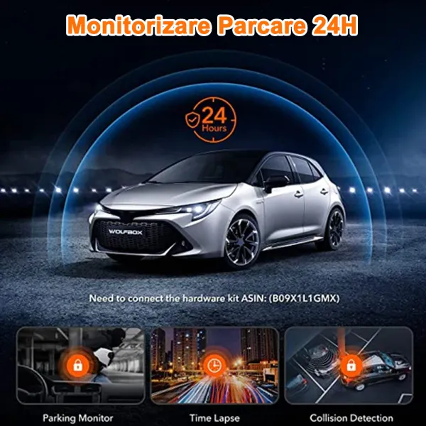 Camera auto tip oglinda fata-spate Wolfbox G930 4K, WiFi Night Vision, 170°, ecran tactil 10”, GPS, G-Senzor, monitorizare parcare