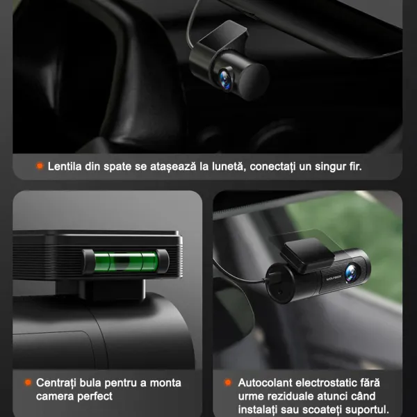 Camera auto de bord Wolfbox i05 4K+1080P, WiFi, Night Vision, 170°, GPS, aplicatie dedicata, G-sensor si monitorizare parcare