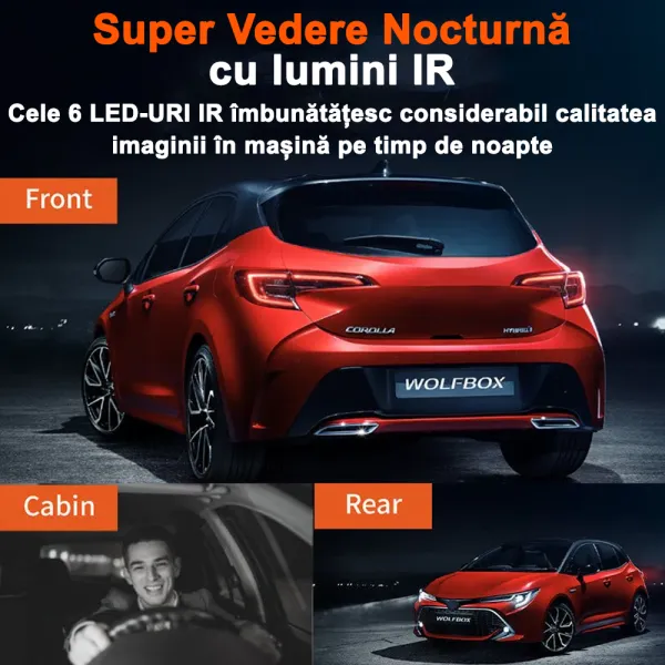 Camera auto de bord Wolfbox i07 4K+1080P, WiFi, Super IR Night Vision, 150°, ecran 3&quot;, GPS, aplicatie dedicata, G-sensor si monitorizare parcare