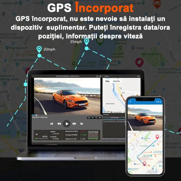 Camera auto de bord Wolfbox i07 4K+1080P, WiFi, Super IR Night Vision, 150°, ecran 3&quot;, GPS, aplicatie dedicata, G-sensor si monitorizare parcare