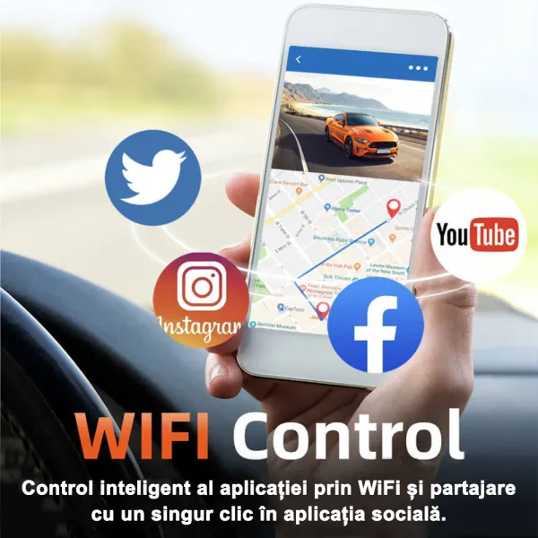 Camera auto de bord Wolfbox i07 4K+1080P, WiFi, Super IR Night Vision, 150°, ecran 3&quot;, GPS, aplicatie dedicata, G-sensor si monitorizare parcare