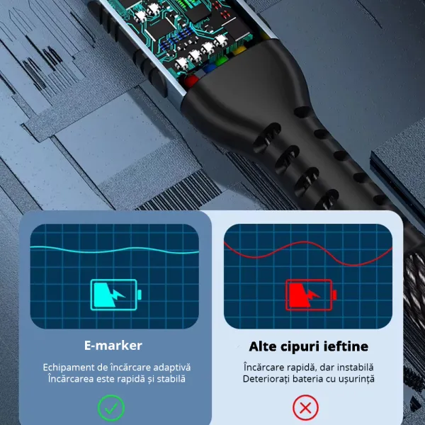 Cablu incarcare rapida Type-C, 48V 5A, 240W, impletit, pentru laptop, tableta, smartphone, 1m