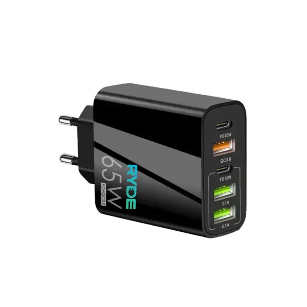 Incarcator auto rapid 65W 2x USB-C, 3x USB-A, pentru telefon, tableta, GPS, Alb /  Negru