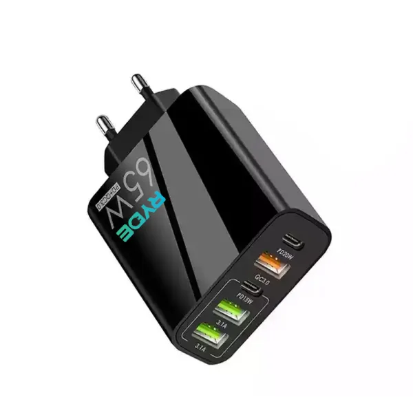 Incarcator auto rapid 65W 2x USB-C, 3x USB-A, pentru telefon, tableta, GPS, Alb /  Negru