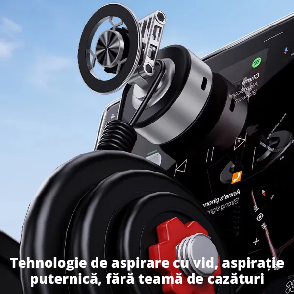 Suport auto telefon universal cu ventuza, vacum cu incarcare USB-C,  rotire 360°, prindere ferma pe parbriz, bord sau ecran