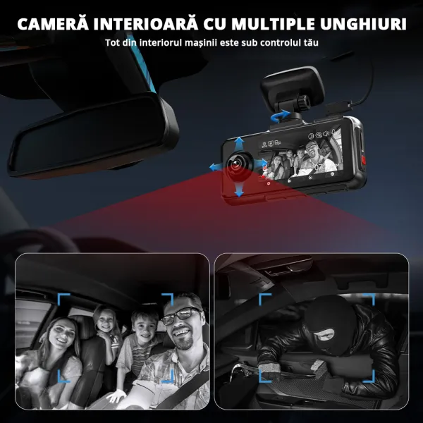 Camera auto de bord tripla REDTIGER A6 2.5K, WiFi, Night Vision, GPS, aplicatie dedicata, G-sensor si monitorizare parcare