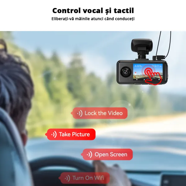 Camera auto de bord tripla REDTIGER A6 2.5K, WiFi, Night Vision, GPS, aplicatie dedicata, G-sensor si monitorizare parcare