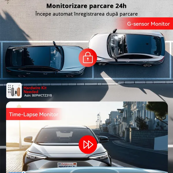 Camera auto de bord REDTIGER F9 Lite 4K, ADAS, WiFi, Night Vision, GPS, aplicatie dedicata, G-senzor si monitorizare parcare