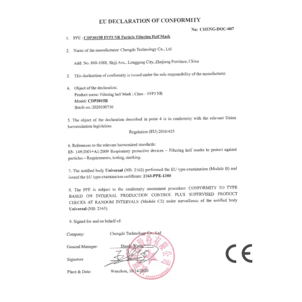 Masca de protectie respiratorie cu valva FFP3 / KN99