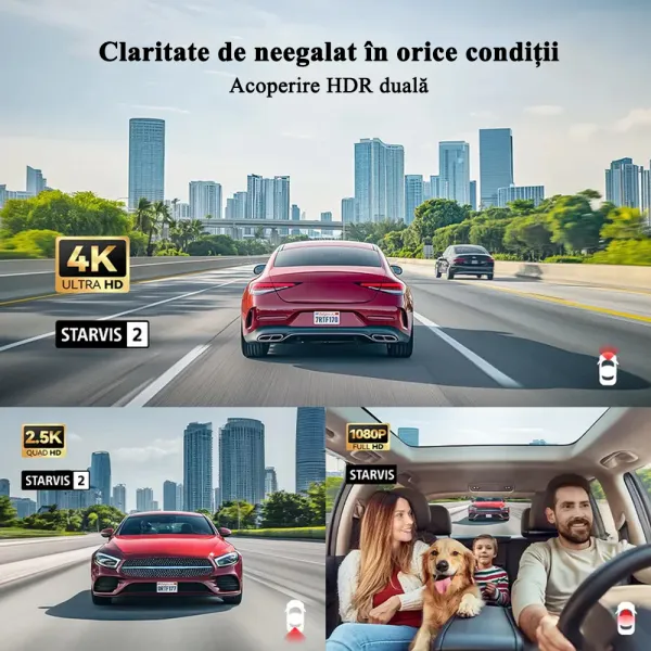 Camera de bord cu 3 canale REDTIGER F17 Elite 4K+1080P+1080P, WiFi 6, Night Vision, ecran tactil 3”, GPS, aplicatie dedicata, G-Sensor si Mod Parcare