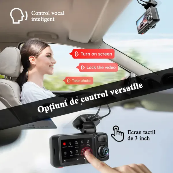 Camera de bord cu 3 canale REDTIGER F17 Elite 4K+1080P+1080P, WiFi 6, Night Vision, ecran tactil 3”, GPS, aplicatie dedicata, G-Sensor si Mod Parcare