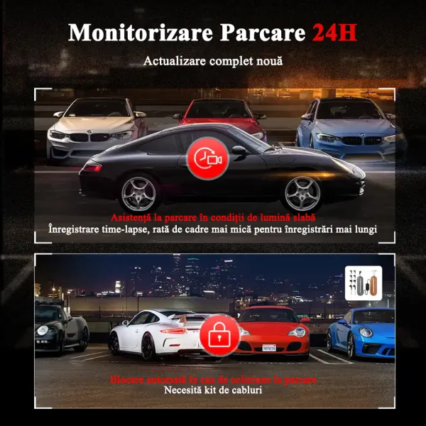 Camera auto de bord cu 2 canale REDTIGER ViewClear 70 4K+2.5K, WiFi, Night Vision, ecran tactil 3”, GPS, aplicatie dedicata, G-sensor si Mod Parcare, card 128GB