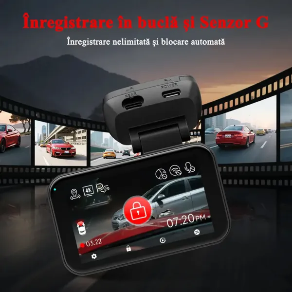 Camera auto de bord cu 2 canale REDTIGER ViewClear 70 4K+2.5K, WiFi, Night Vision, ecran tactil 3”, GPS, aplicatie dedicata, G-sensor si Mod Parcare, card 128GB