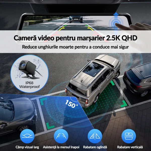 Camera auto tip oglinda fata-spate AZDOME PG17 MAX, 4K+2.5K, WiFi, GPS, Night Vision, 150o, ecran tactil 12", control vocal, monitorizare parcare