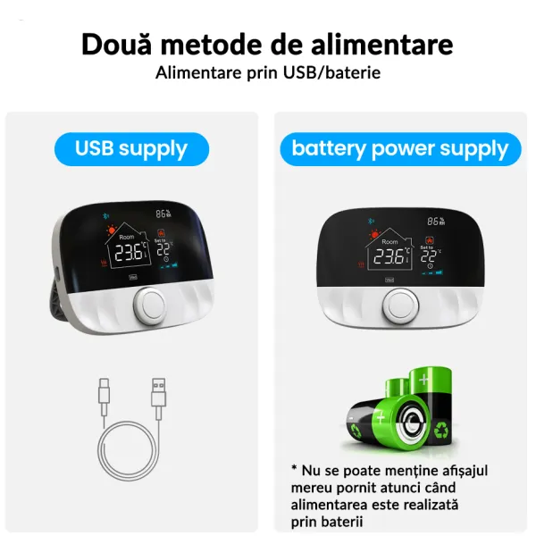 Termostat inteligent WiFi RF433 pentru centrala pe gaz, control prin aplicatie si asistent vocal, posibilitate programare