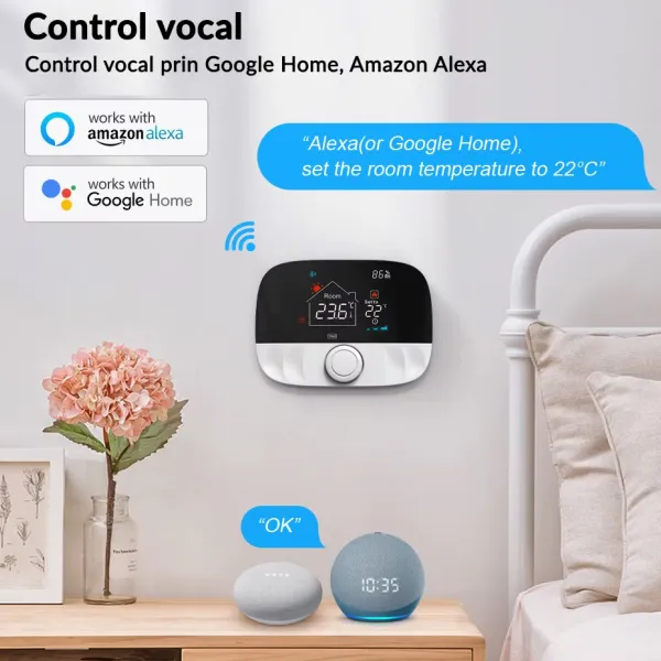 Termostat inteligent WiFi RF433 pentru centrala pe gaz, control prin aplicatie si asistent vocal, posibilitate programare