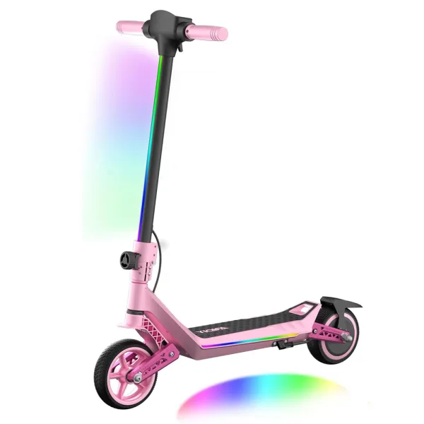 Trotineta Electrica Copii RYDE U8, 3 Viteze (8/12/16 km/h), Suspensie Dubla Fata/Spate, Motor 130W, Autonomie 10 km, Pliabila, Roz, 6–12 ani