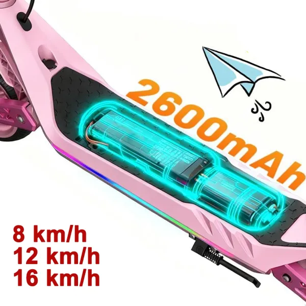 Trotineta Electrica Copii RYDE U8, 3 Viteze (8/12/16 km/h), Suspensie Dubla Fata/Spate, Motor 130W, Autonomie 10 km, Pliabila, Roz, 6–12 ani