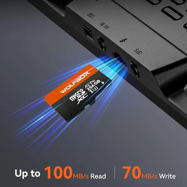 Card de memorie SD Wolfbox capacitate 256 GB, 100MB/s, U3 A2 V30