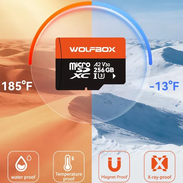Card de memorie SD Wolfbox capacitate 256 GB, 100MB/s, U3 A2 V30