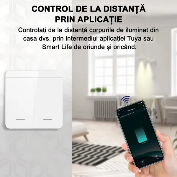 Intrerupator de perete fara fir RF 433MHz – 2 Canale, compatibil Tuya/Smart Life/Alexa/Google Home