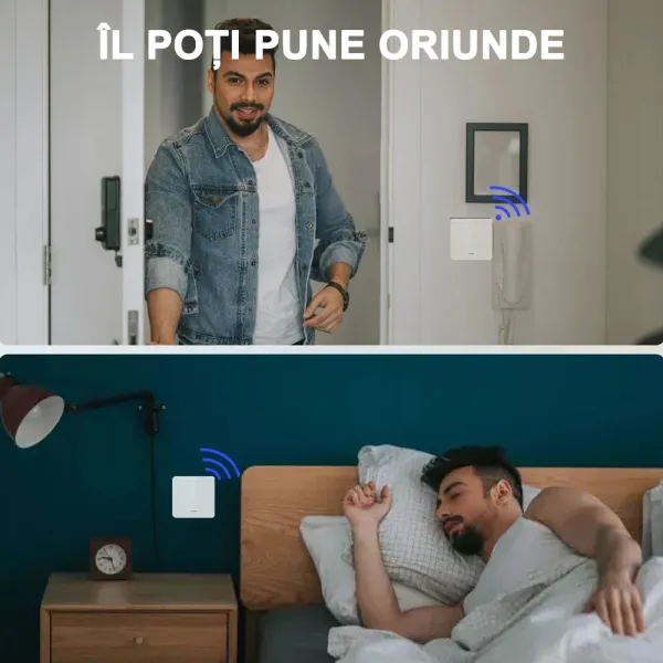 Intrerupator de perete fara fir RF 433MHz – 1 Canal, compatibil Tuya/Smart Life/Alexa/Google Home
