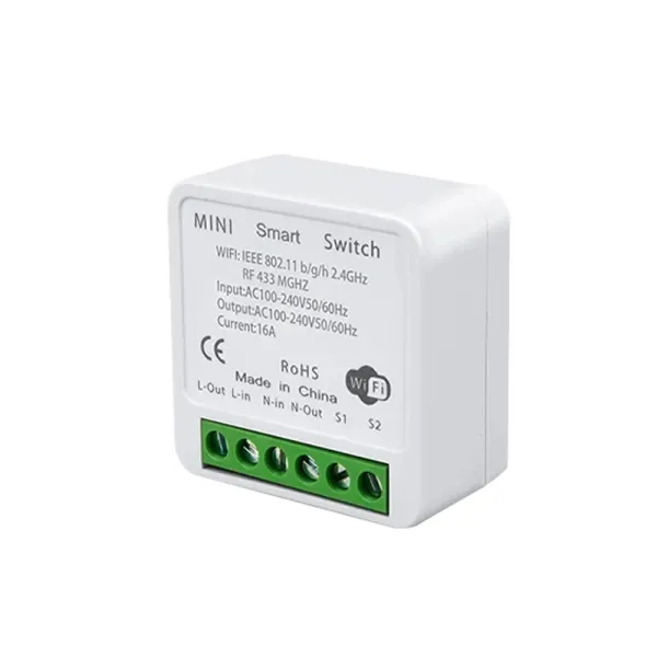 Mini releu inteligent 16A WiFi + RF 433MHz – Control prin Aplicatie Tuya/Smart Life, Alexa si Google Home