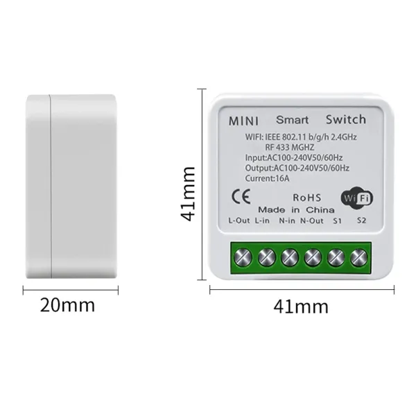 Mini releu inteligent 16A WiFi + RF 433MHz – Control prin Aplicatie Tuya/Smart Life, Alexa si Google Home