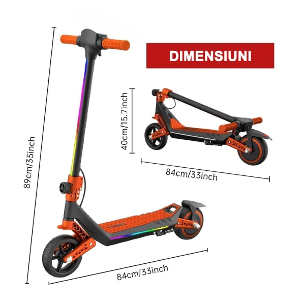 Edit Trotineta Electrica Copii RYDE U8, 3 Viteze (8/12/16 km/h), Suspensie Dubla Fata/Spate, Motor 130W, Autonomie 10 km, Pliabila, 6–12 ani