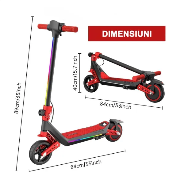 Edit Trotineta Electrica Copii RYDE U8, 3 Viteze (8/12/16 km/h), Suspensie Dubla Fata/Spate, Motor 130W, Autonomie 10 km, Pliabila, 6–12 ani