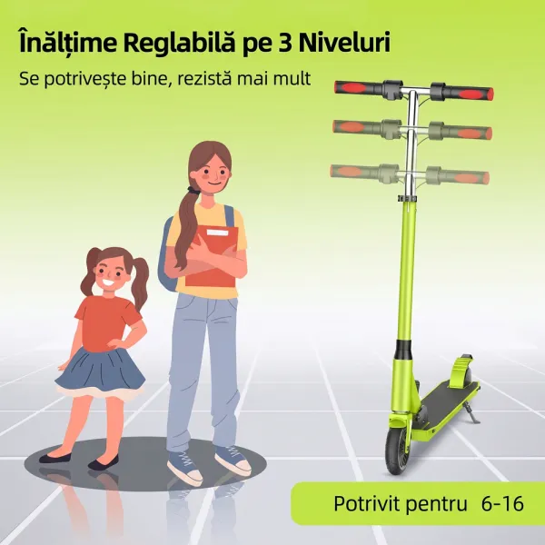 Trotineta Electrica copii RYDE X1 PRO, 150W + Baterie 5.2Ah, Autonomie 15km, 3 trepte de viteza, Frana Electrica+Mecanica, Viteza maxima 18 km/h