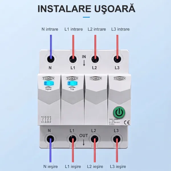 Siguranta inteligenta trifazata cu temporizator si blocare mentenanta, amperaj ajustabil 1 - 63A, WiFi, Sina DIN, compatibila Tuya / Smart Life
