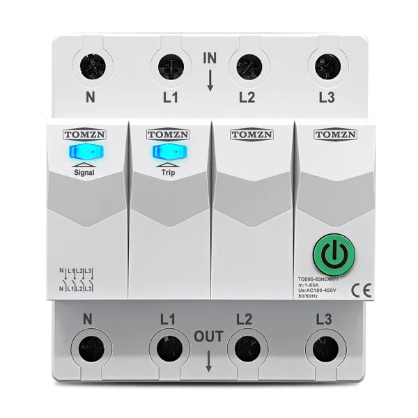 Siguranta inteligenta trifazata cu temporizator si blocare mentenanta, amperaj ajustabil 1 - 63A, WiFi, Sina DIN, compatibila Tuya / Smart Life