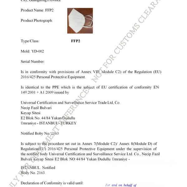 masti de protectie FFP2 certificate