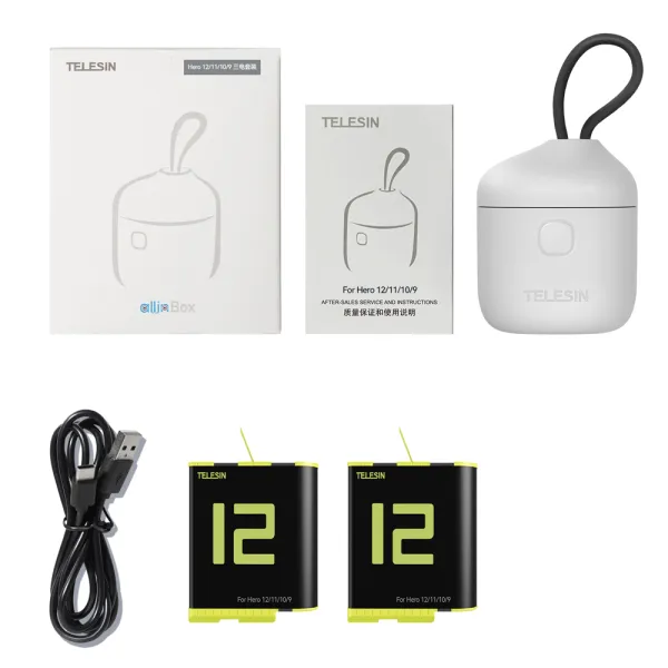 Bundle incarcator triplu si doua baterii compatibile GoPro Hero 12 / 11 / 10 / 9