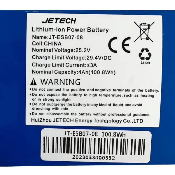 Acumulator Li-Ion 18650 25.2V 4Ah(100.8Wh) cu BMS, dimensiune 27x7x2.3 cm, compatibil cu trotinete electrice Ryde 200 Super Teen
